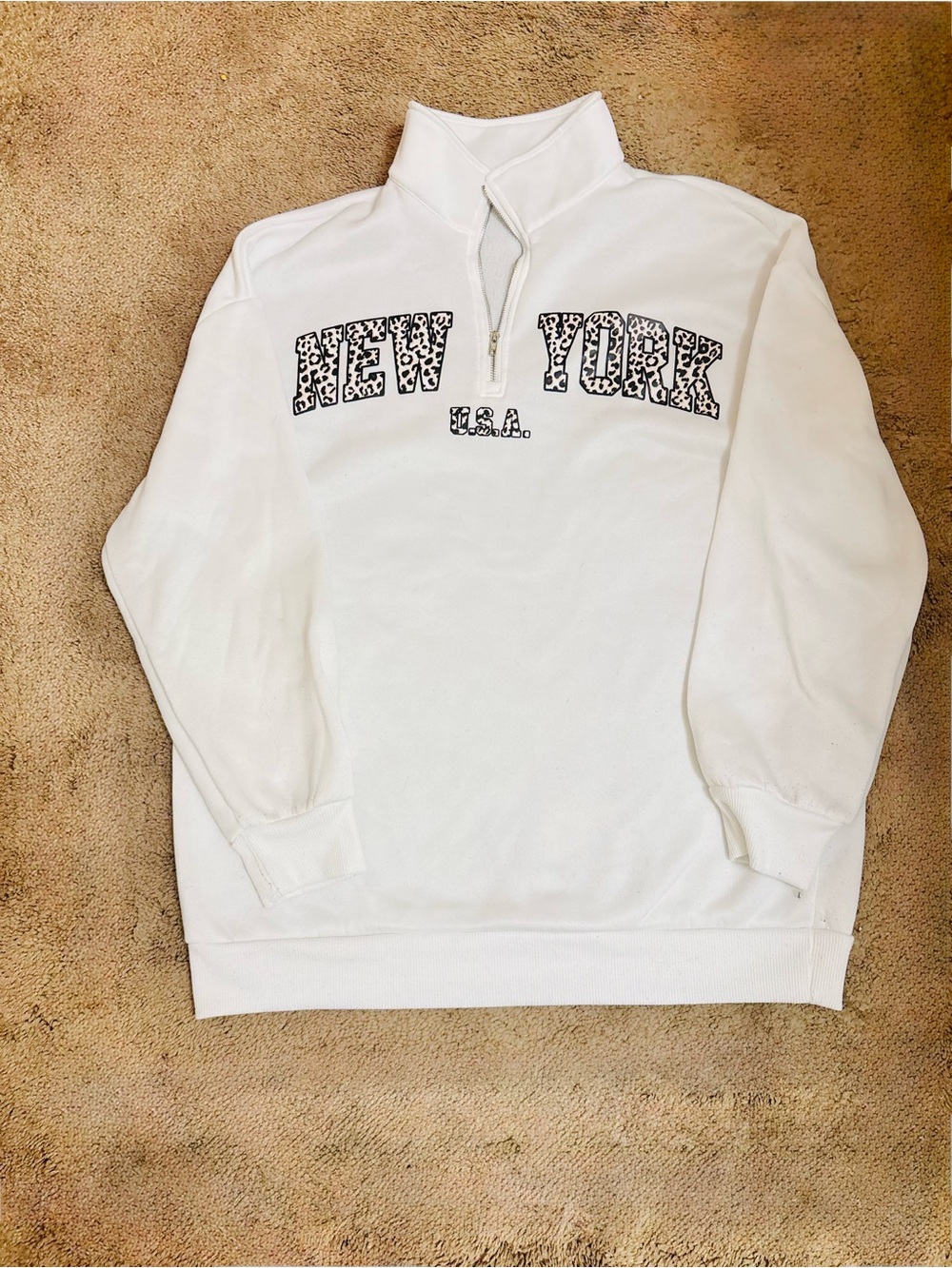 White "New York U.S.A." Quarter-Zip Pullover